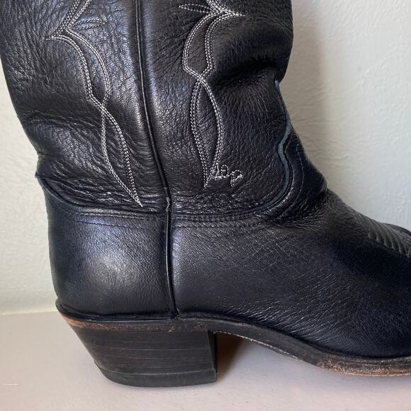 Dan Post Vintage Black Cowboy Boots Stitch Embroidery Pointed Toe Men Sz 8.5 EW - Picture 2 of 16
